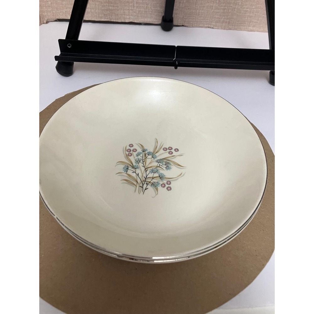 Taylor Smith Taylor Soup Pasta Bowls  Set of 2 Cream Excellent Floral Silver Rim